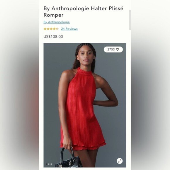 NWT Size 14 - By Anthropologie Halter Plissé Romper (NWT US$ 138) - Picture 9 of 16